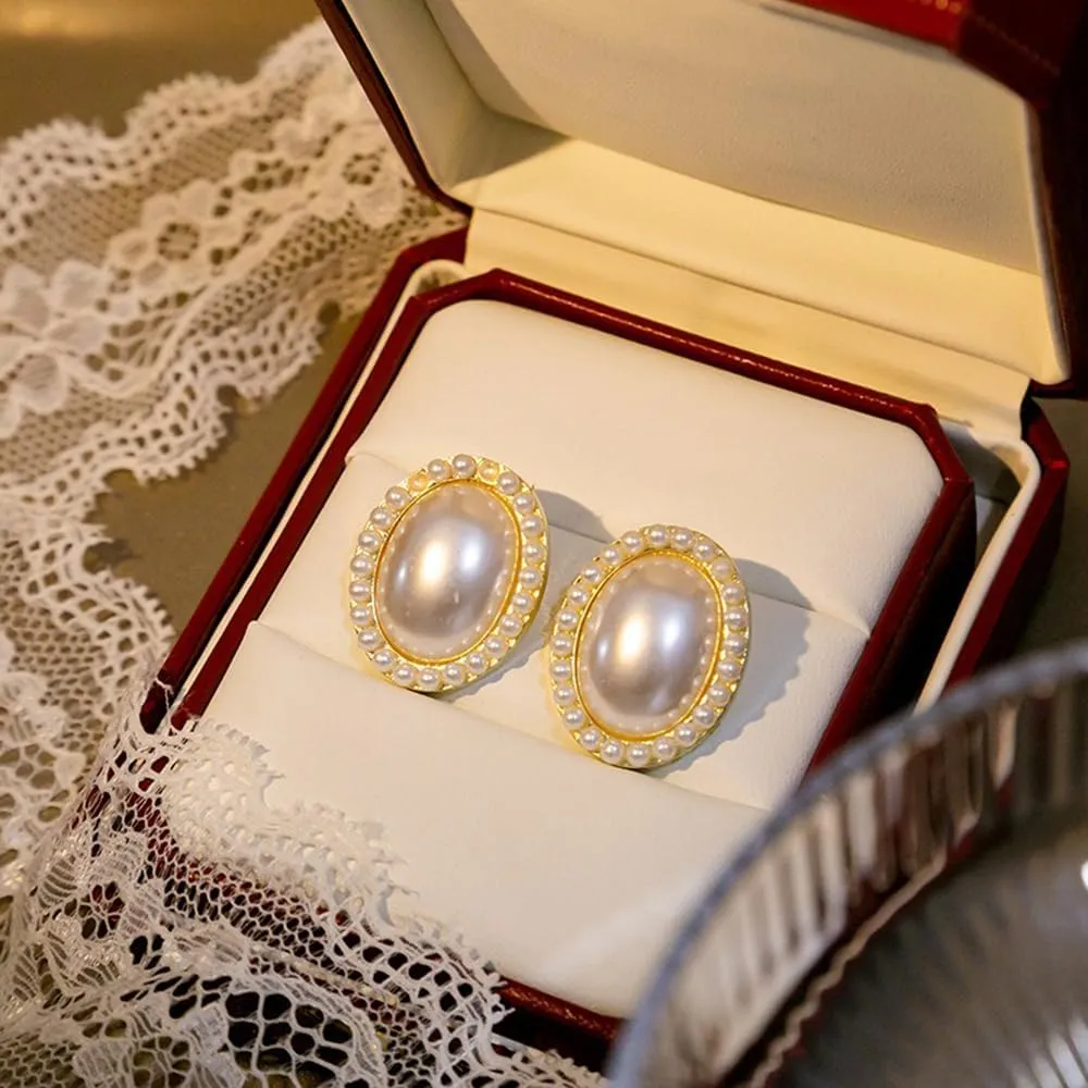 Fashion Geometric Pearl Clip on Earrings for Women Non Piercing Earrings Hypo-Allergenic Cuff Earrings