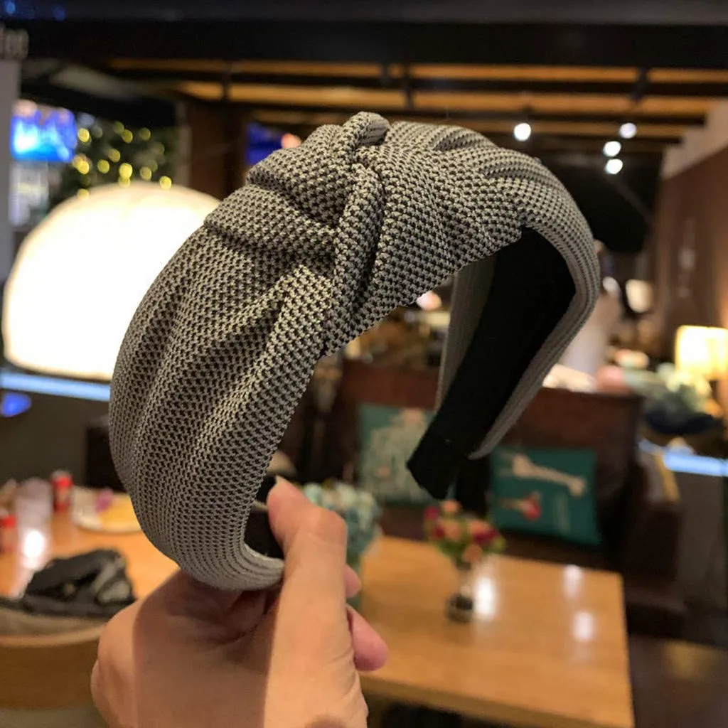 Fashion Headband For Women Wide Knitted Knotted Turban Headbands Hair Hoops Gifts For Women Girls (Grey, One size)
