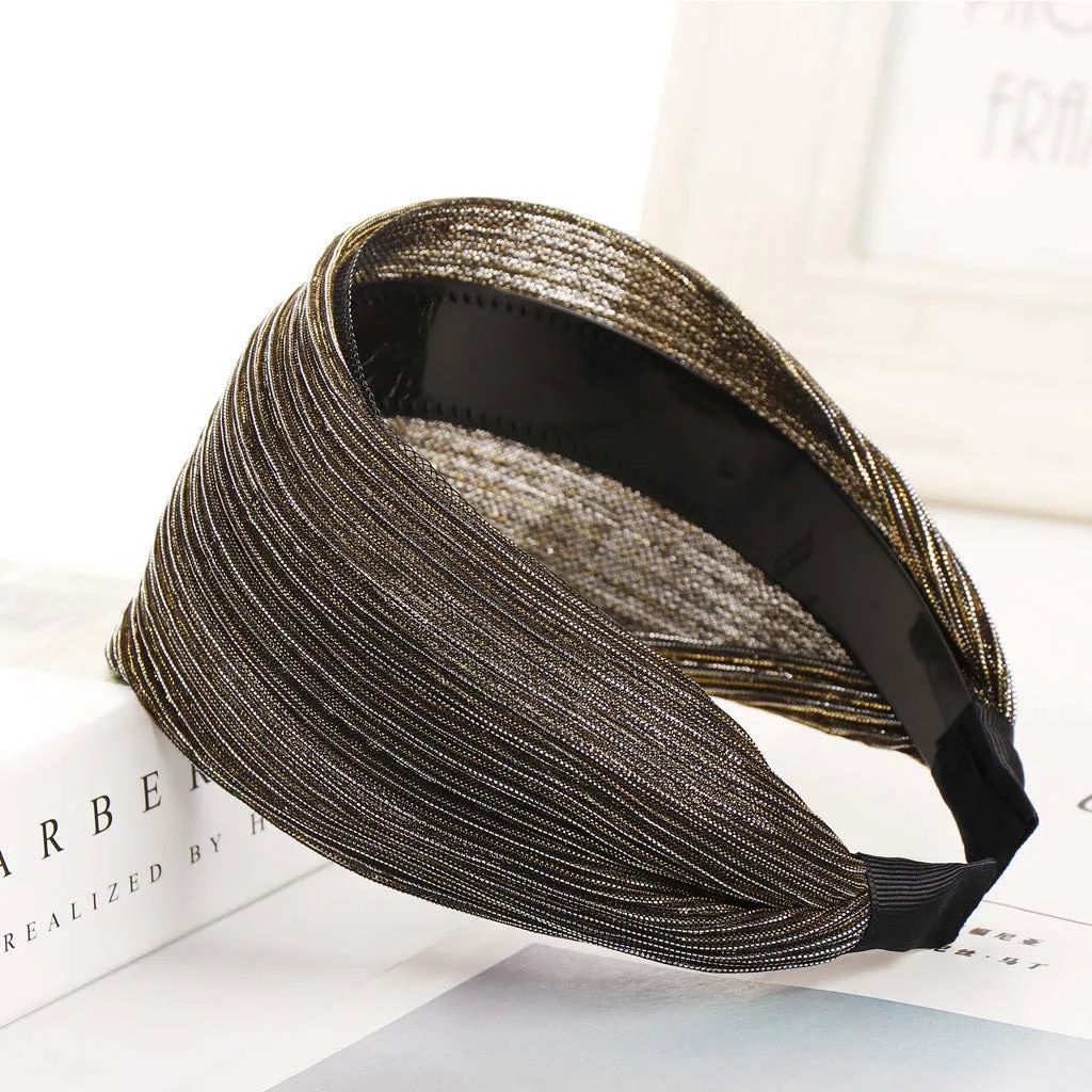 Fashion Headbands for Girls Women Wide Knotted Turban Headbands Hair Hoops Headpiece For Daily (Gold, One Size)