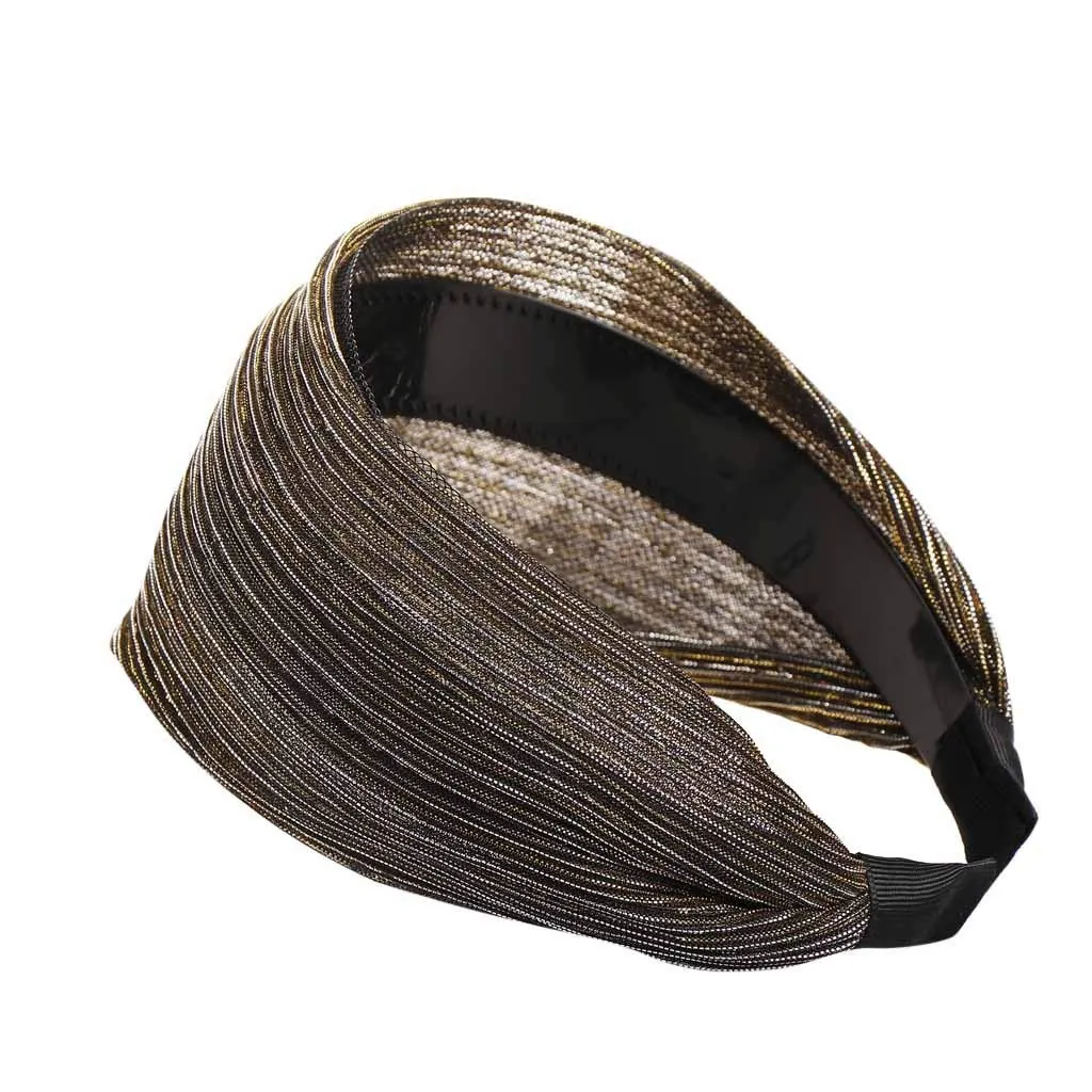 Fashion Headbands for Girls Women Wide Knotted Turban Headbands Hair Hoops Headpiece For Daily (Gold, One Size)