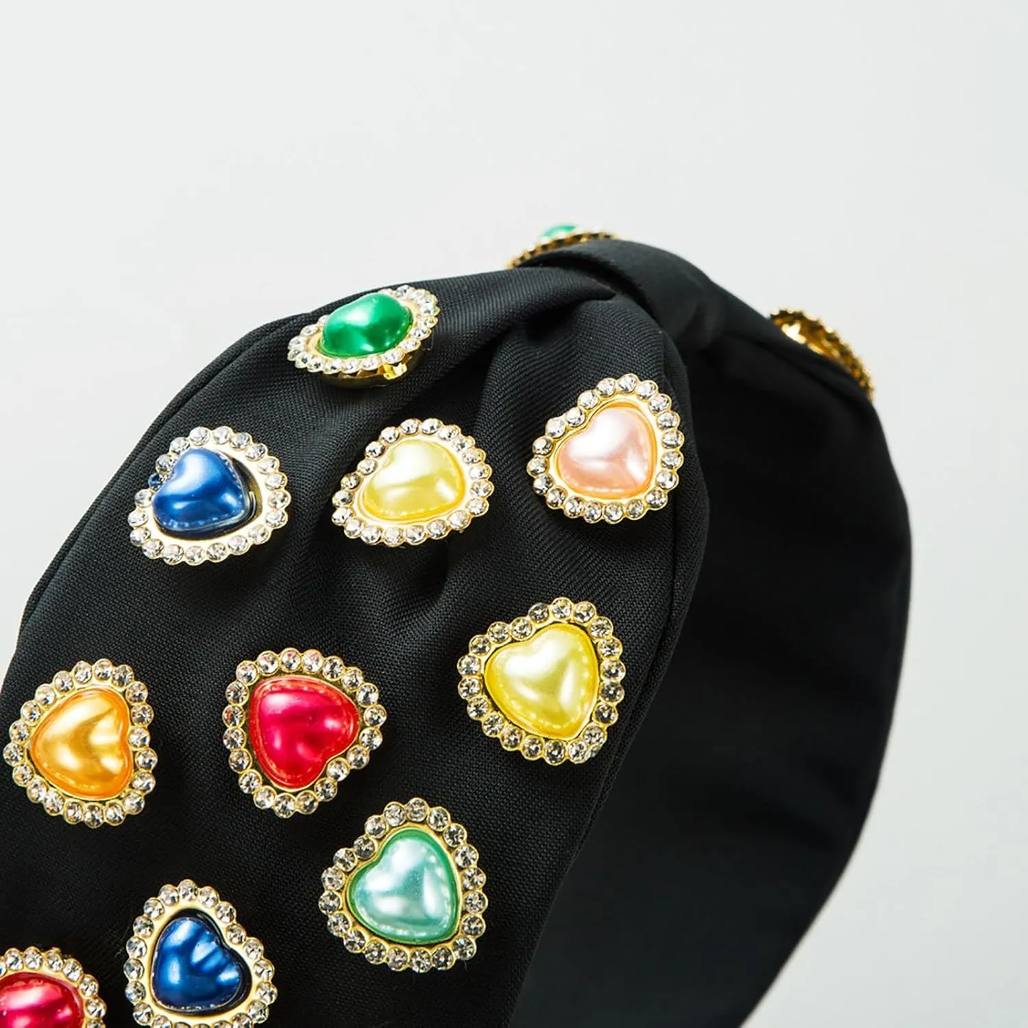 Fashion Headbands for Women Pearls Rhinestones Knotted Headbands Hair Hoop Gifts for Women (Black, One Size)