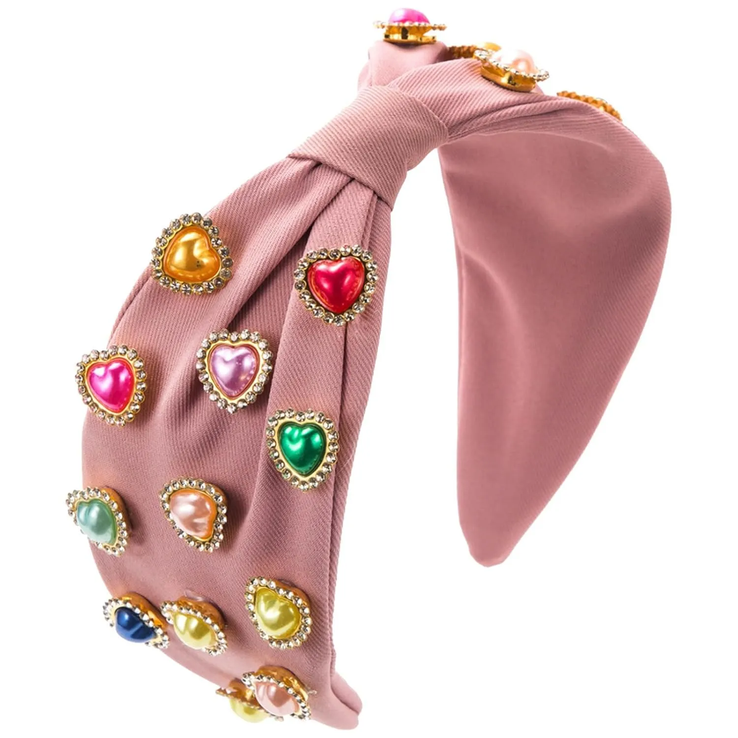 Fashion Headbands for Women Pearls Rhinestones Knotted Headbands Hair Hoop Gifts for Women (Pink, One Size)
