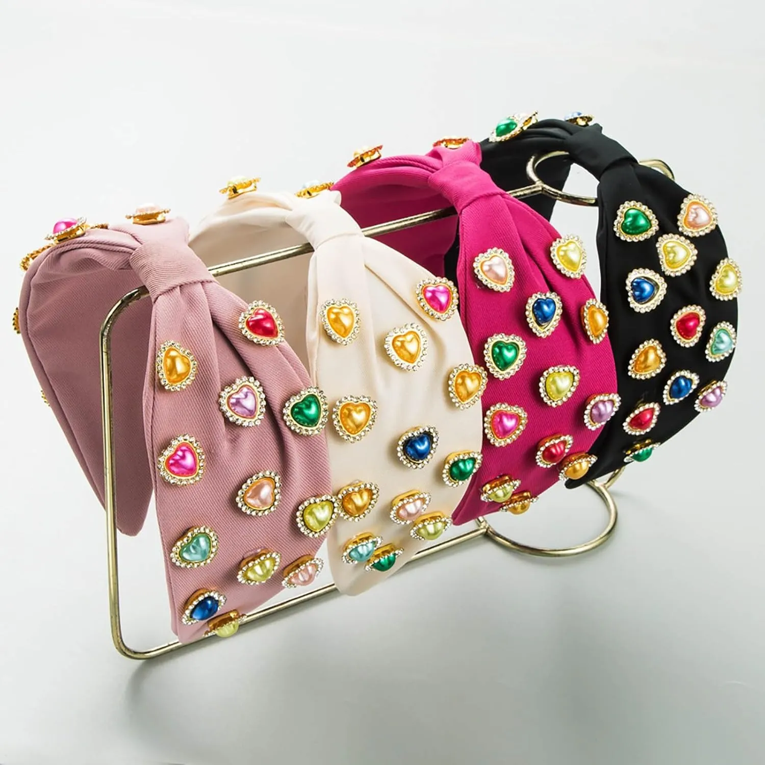 Fashion Headbands for Women Pearls Rhinestones Knotted Headbands Hair Hoop Gifts for Women (Pink, One Size)