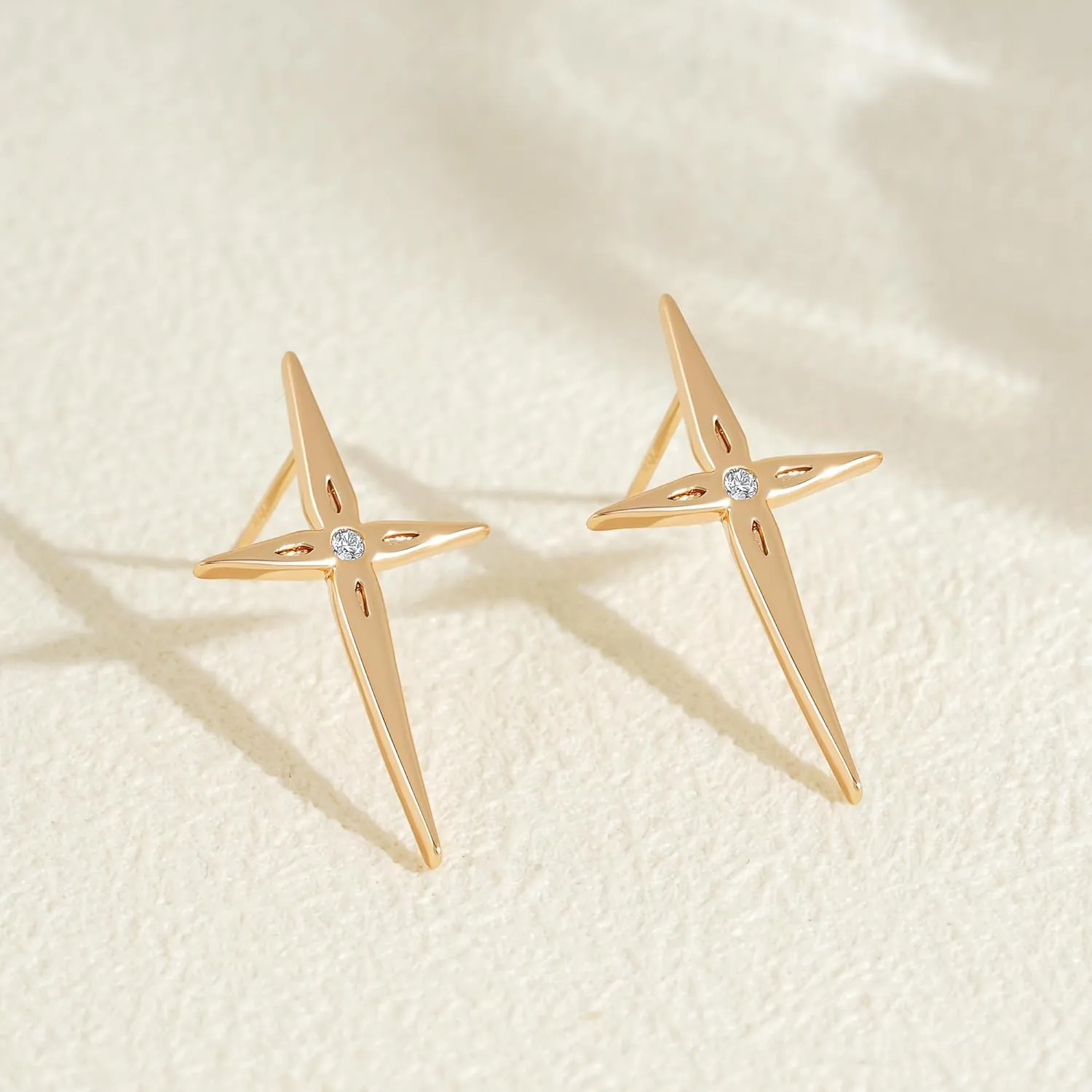 FETTERO Gold Cross Earrings 14K Gold Plated Sterling Silver Posts Cross Earrings for Women Dainty Wear Trendy Faith Cubic Zirconia Cross Studs Jewelry