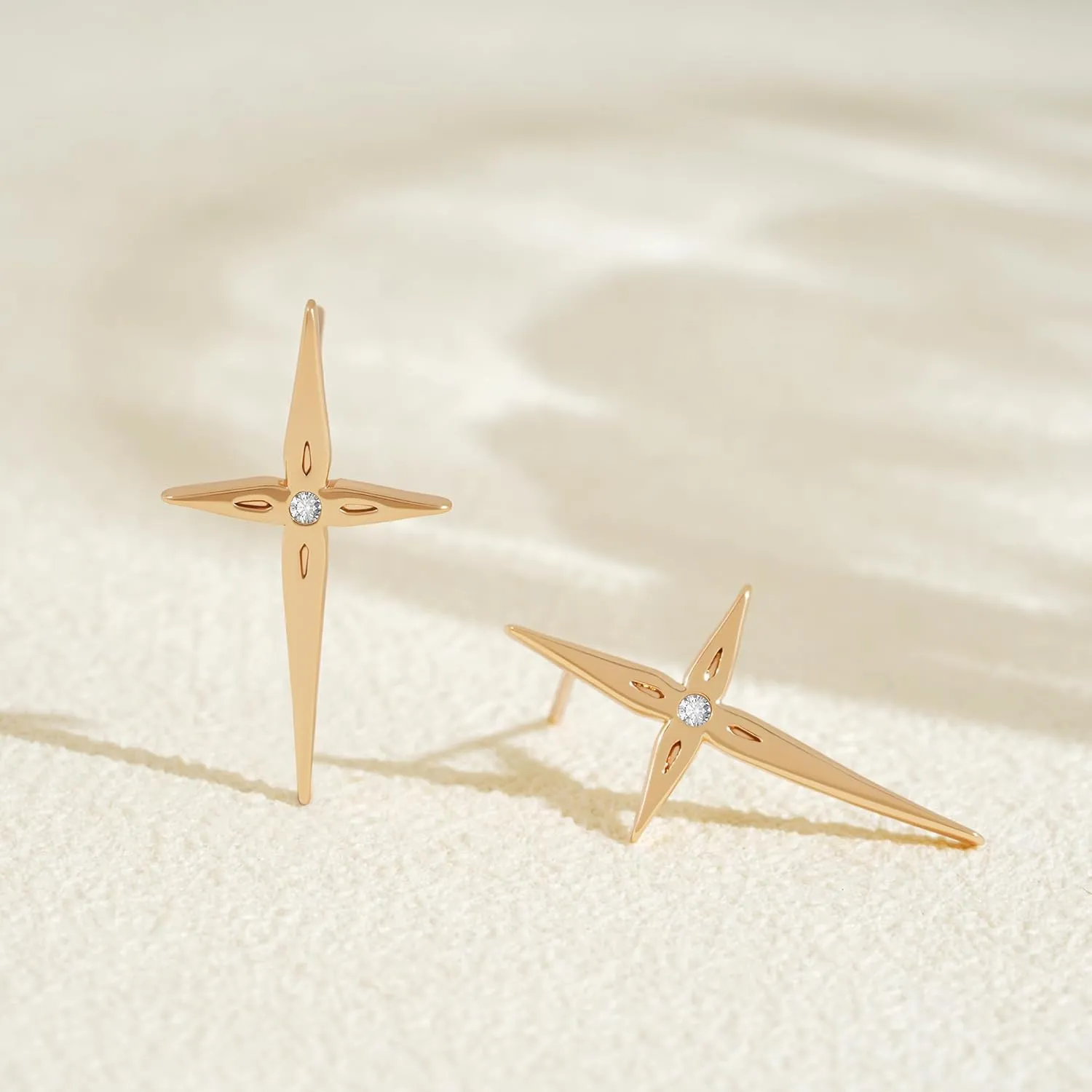 FETTERO Gold Cross Earrings 14K Gold Plated Sterling Silver Posts Cross Earrings for Women Dainty Wear Trendy Faith Cubic Zirconia Cross Studs Jewelry