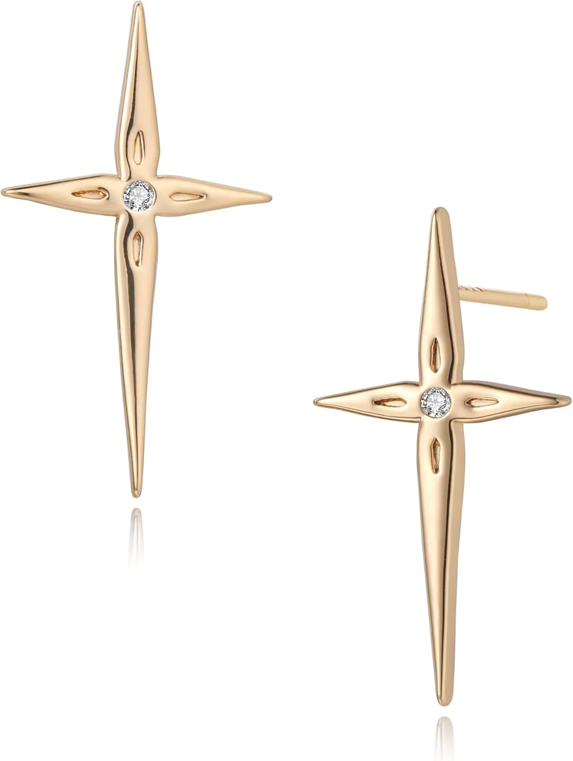 FETTERO Gold Cross Earrings 14K Gold Plated Sterling Silver Posts Cross Earrings for Women Dainty Wear Trendy Faith Cubic Zirconia Cross Studs Jewelry