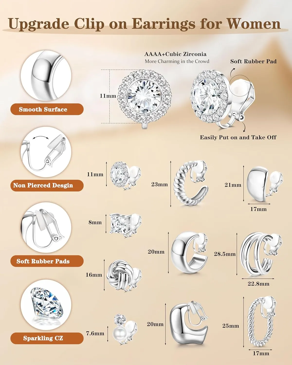 FIBO STEEL 10 Pairs Clip On Earrings for Women Non Pierced Ears CZ Pearl Knot Twist Chunky Hoop and Studs Earring Set Ear Clips Jewelry Gold Silver Tone