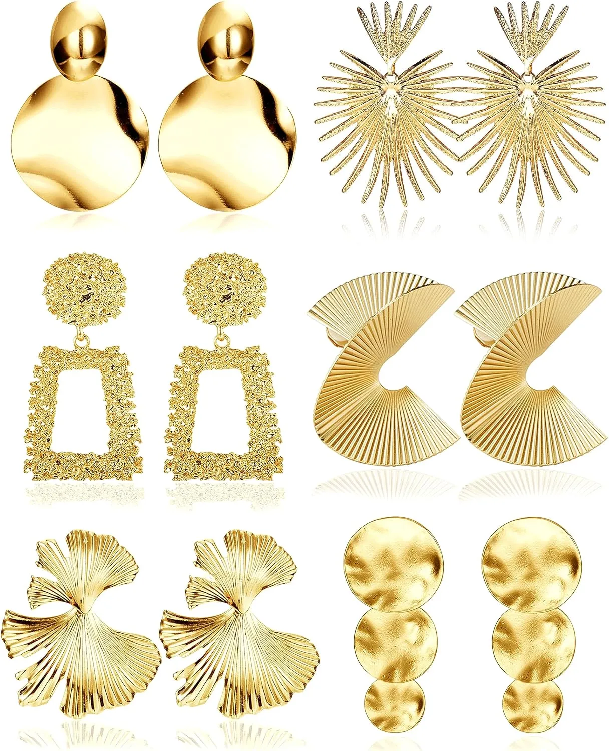 FIBO STEEL 6 Pairs Clip on Earrings Gold Statement Earrings for Women Dangle Clip On Earrings Leaf Butterfly Square Hoops Round Exaggerated No Piercing Fake Earrings Set