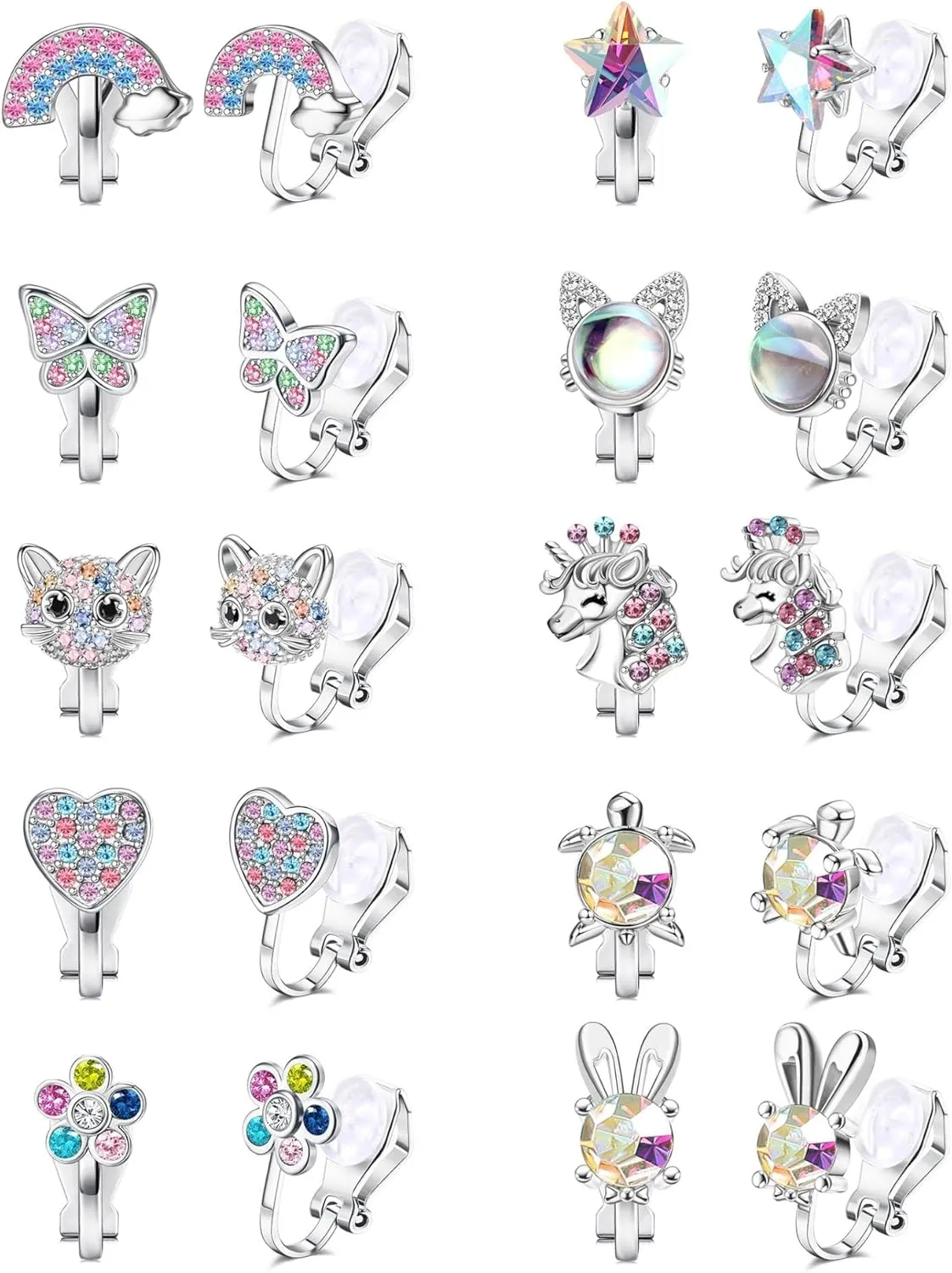 FIBO STEEL Cute Clip on Earrings for Women Hypoallergenic Heart Butterfly Flower Clip On Earrings for Non Pierced Multicolored Clip Earrings Sets