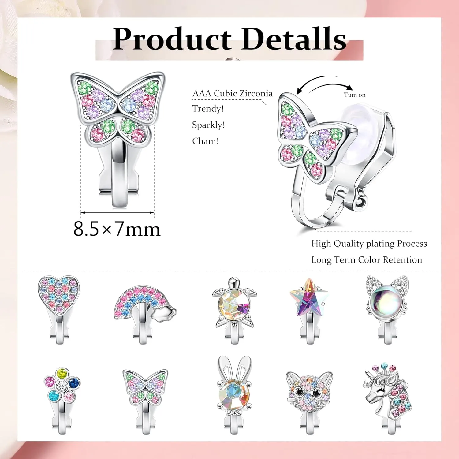 FIBO STEEL Cute Clip on Earrings for Women Hypoallergenic Heart Butterfly Flower Clip On Earrings for Non Pierced Multicolored Clip Earrings Sets