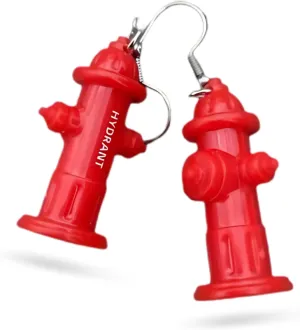 Fire hydrant earrings | quirky funny fireman drop earrings, red unique bright statement jewelry, playful modern urban accessories, funny humor gift
