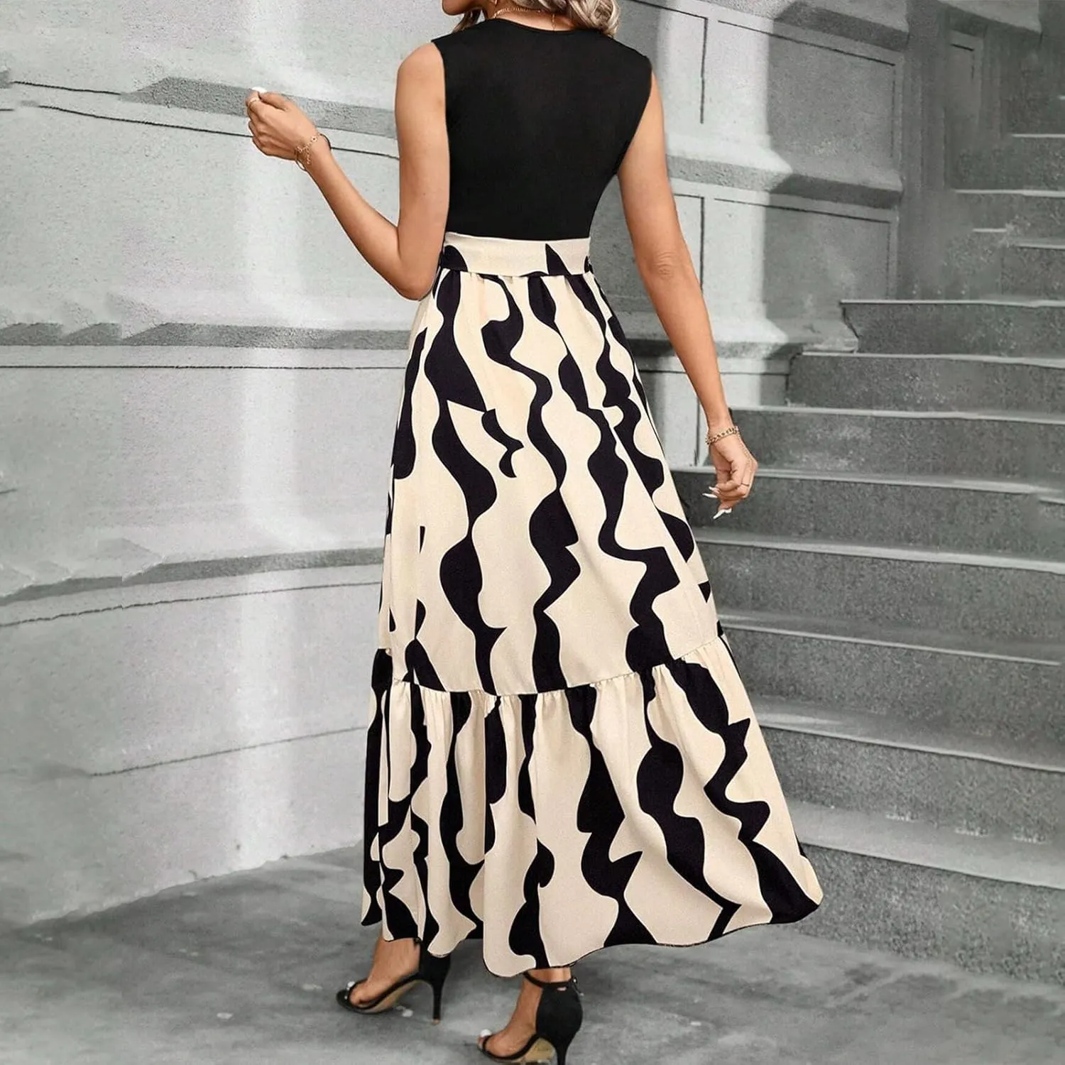 Floral Dress for Women Wedding Guest Summer Sleeveless Swiss Dot Maxi Wrap Dresses Tie Waist Flowy Boho A Line Dress