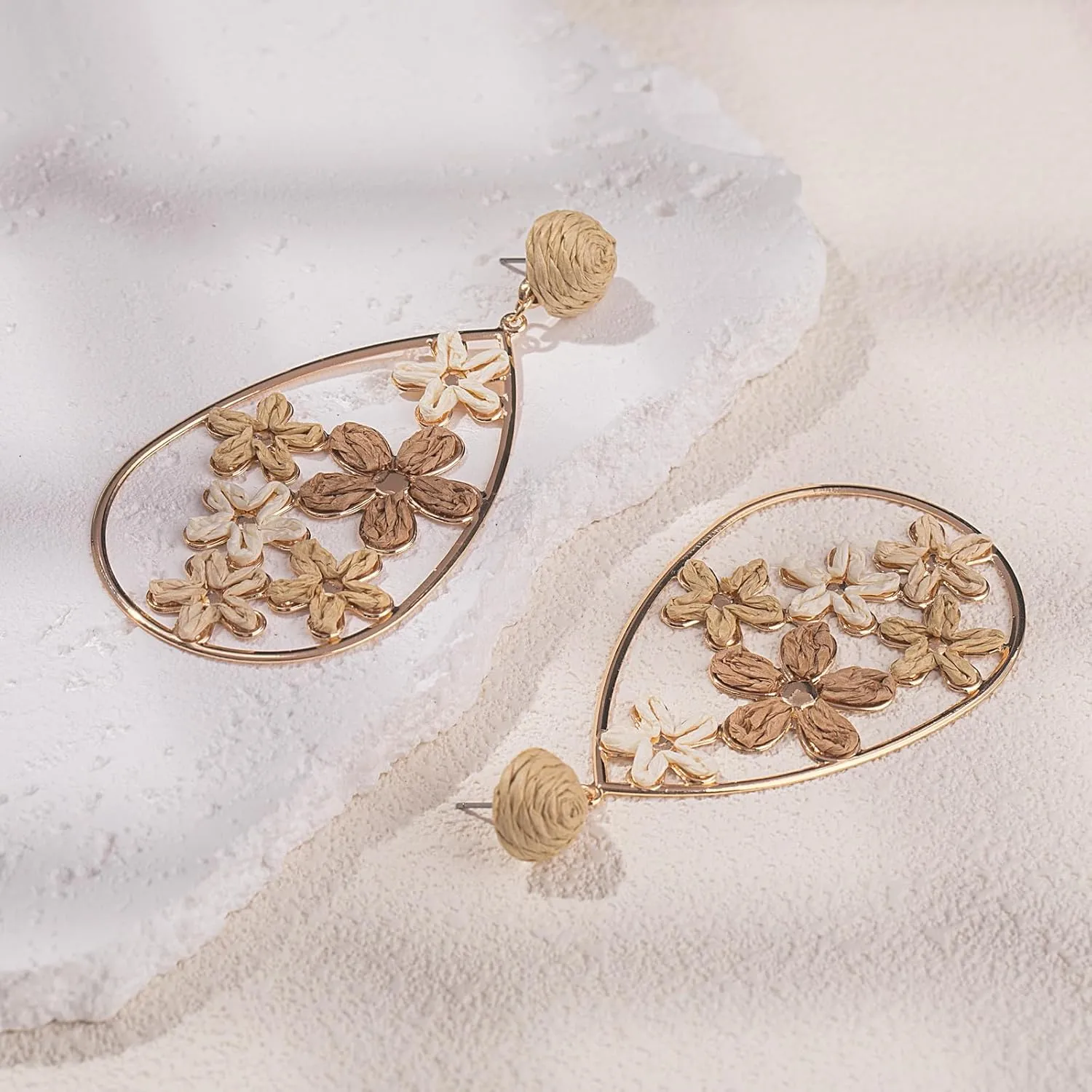 Flower Teardrop Earrings Boho Raffia Earrings Cute Floral Dangle Earrings Trendy Statement Jewelry for Women