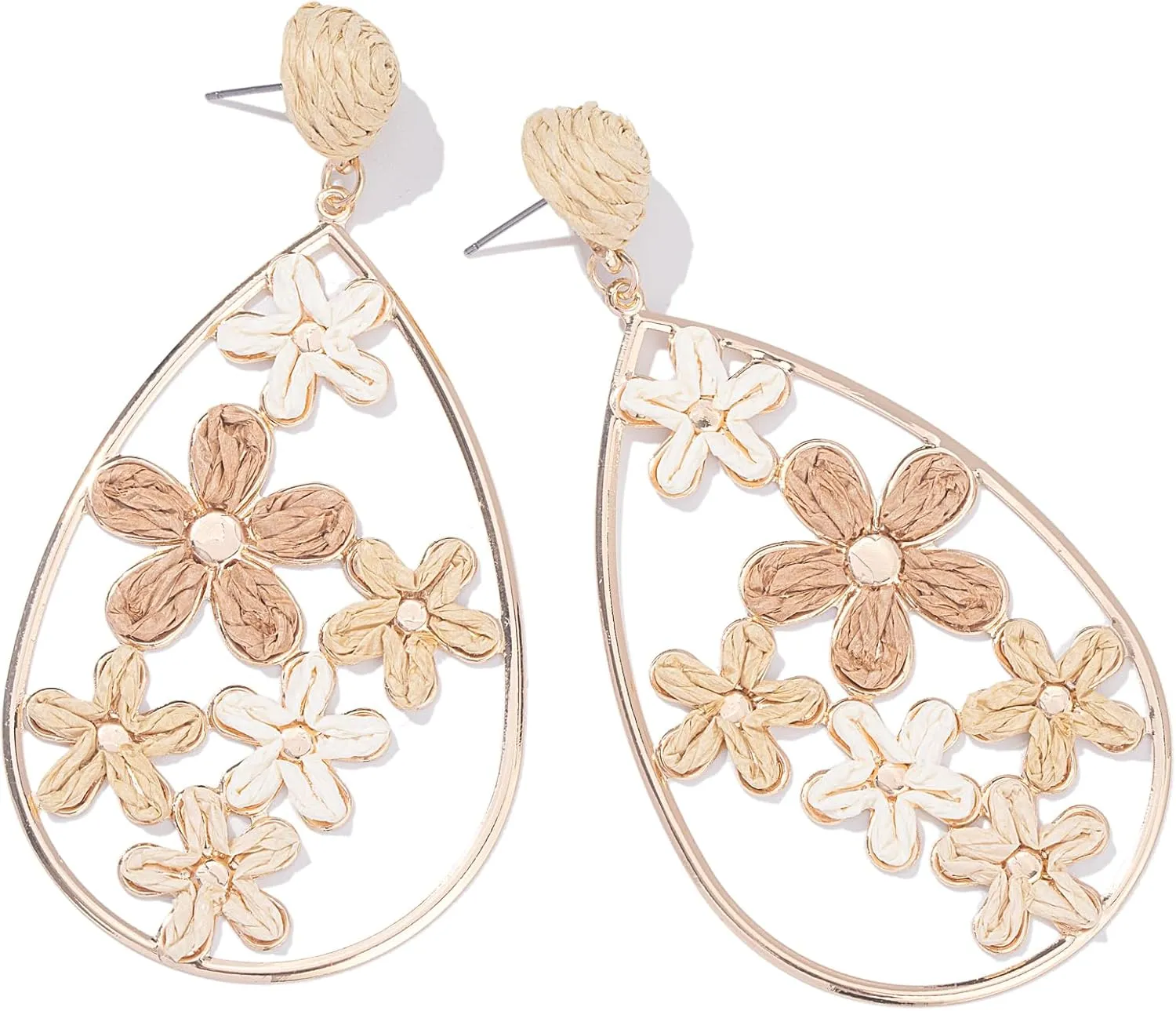 Flower Teardrop Earrings Boho Raffia Earrings Cute Floral Dangle Earrings Trendy Statement Jewelry for Women
