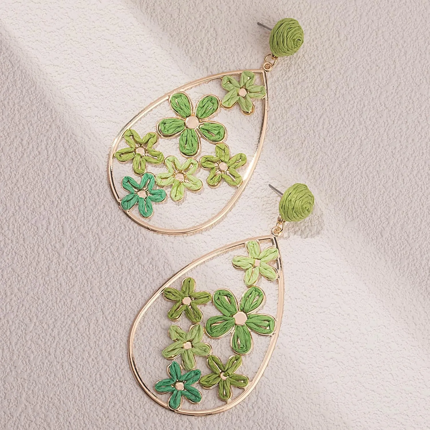 Flower Teardrop Earrings Boho Raffia Earrings Cute Floral Dangle Earrings Trendy Statement Jewelry for Women