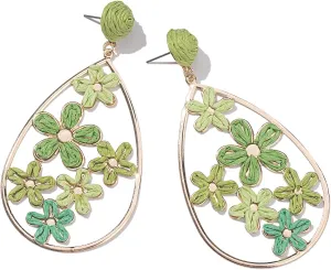 Flower Teardrop Earrings Boho Raffia Earrings Cute Floral Dangle Earrings Trendy Statement Jewelry for Women