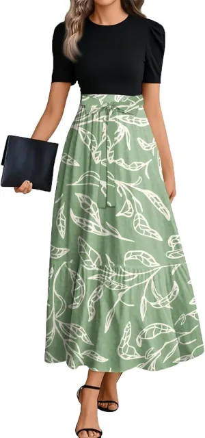 Flowy Bohemian Patchwork Beach Dress 2025 Elegant Floral Print Maxi Dress with Ruffle Hem