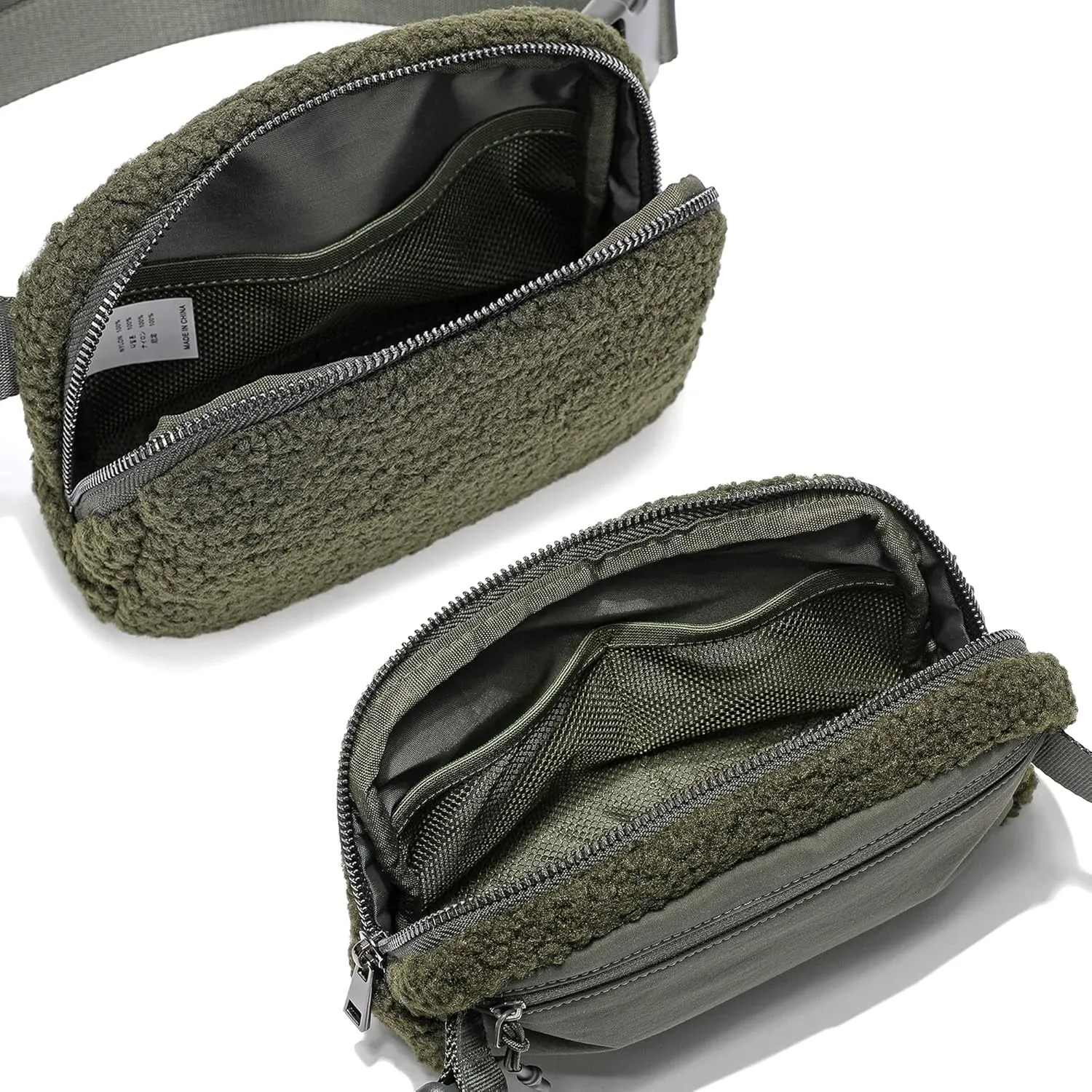 FODOKO Fleece Belt Bag, Sherpa Crossbody Bag Fanny Pack for Women Fashionable Everywhere Waist Bum Bag Pack (Green)