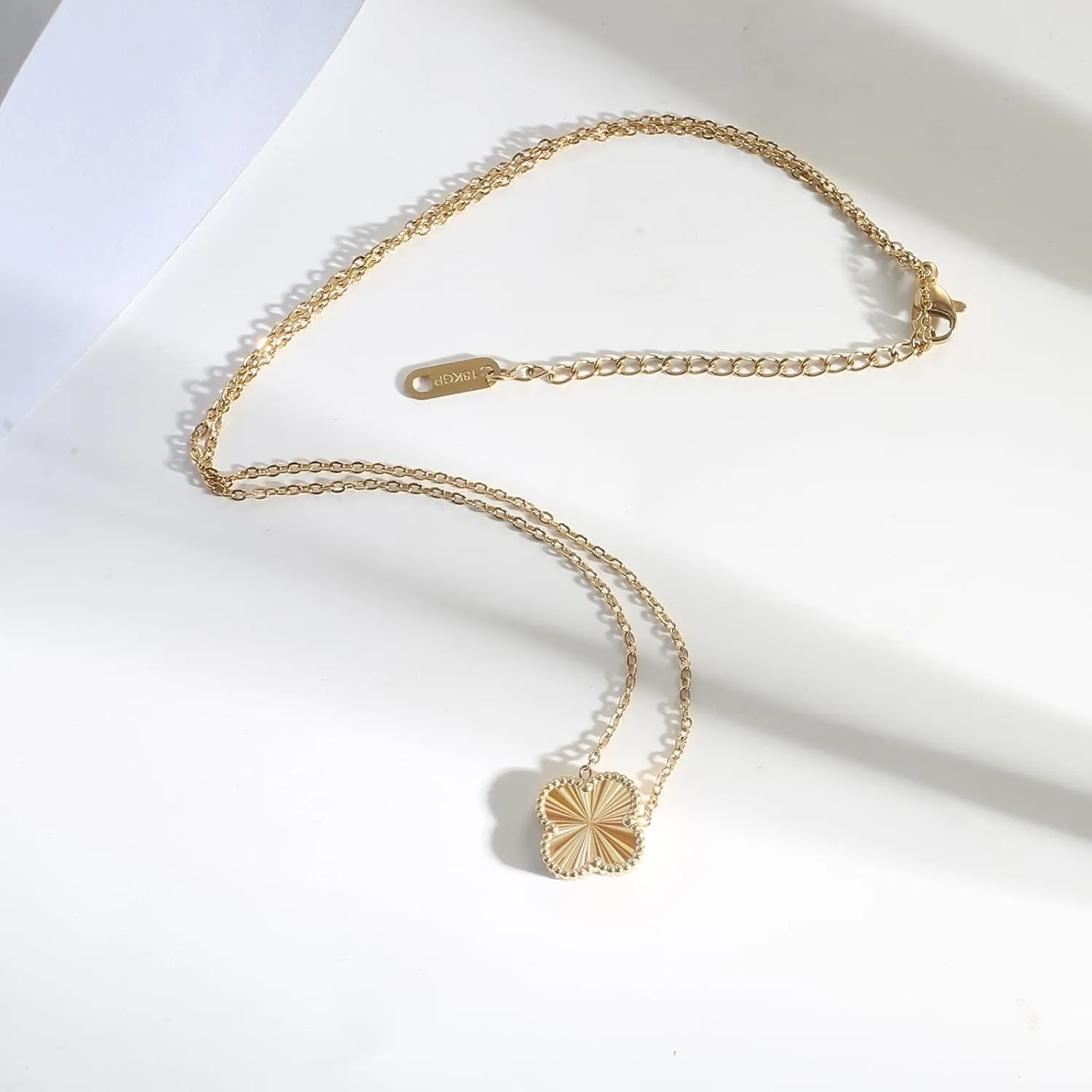 for Double Sided Fritillaria Lucky Four Leaf Grass 18K Titanium Steel Simple Fashionable Necklace