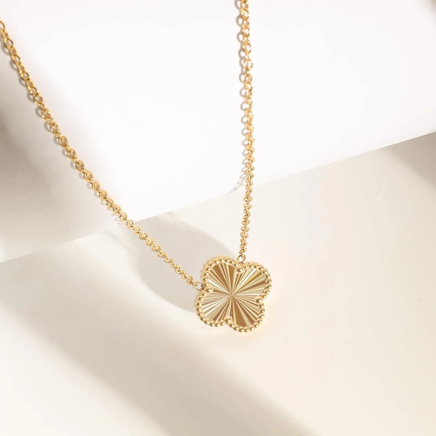 for Double Sided Fritillaria Lucky Four Leaf Grass 18K Titanium Steel Simple Fashionable Necklace
