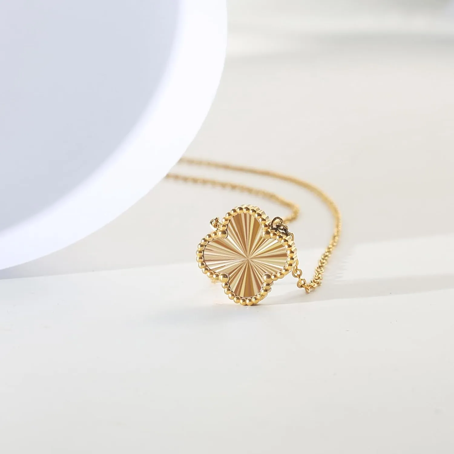for Double Sided Fritillaria Lucky Four Leaf Grass 18K Titanium Steel Simple Fashionable Necklace