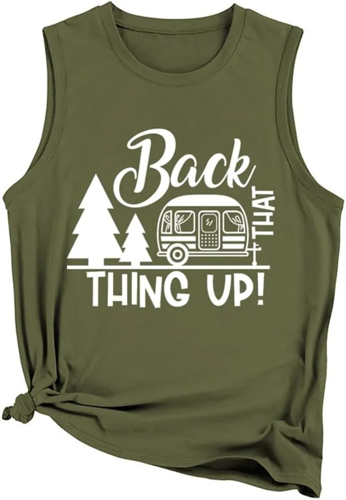 FORHVIPS Back That Thing Up Tank Top for Women Summer Camping Life Tees Adventure Hiking Vest Camper Gifts