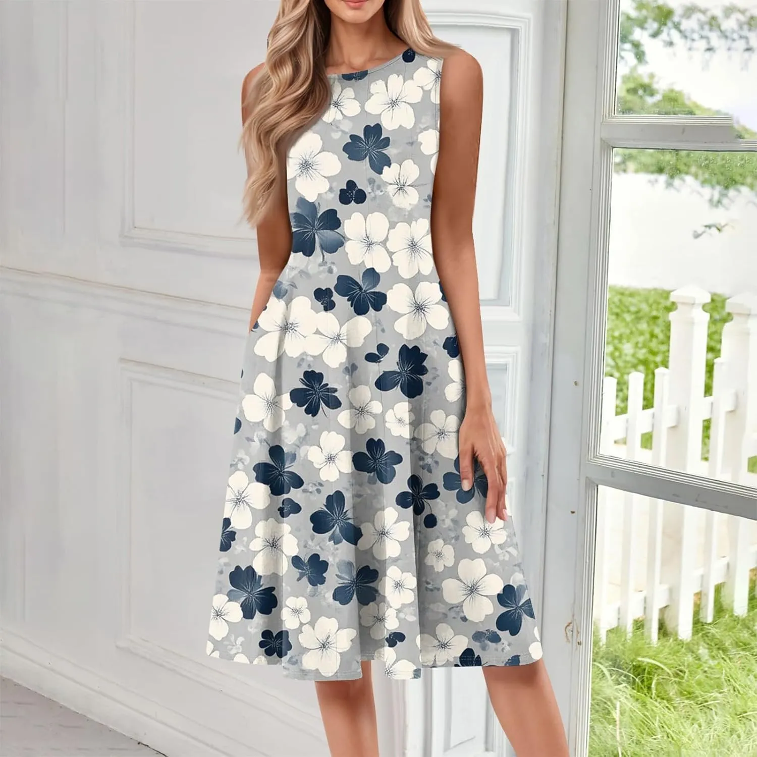 Formal Sleeveless Midi Dresses for Women Trendy Sexy Off The Shoulder Ruched Flowy Elegant Floral Plus Size Sundress