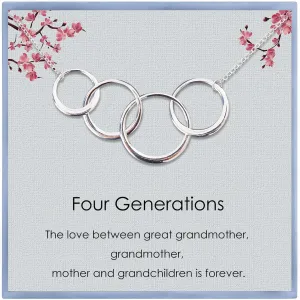 Four Generations Necklace Four Generations Gifts Great Grandma Gifts Sterling Silver Necklaces Interlocking Circle Necklace for Great Grandma Birthday Mothers Day Christmas