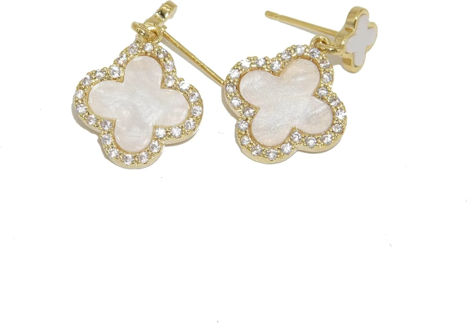 Four Leaf Clover Earrings Silver Needle Clover Earrings Full of Diamond Zircon Anti-Allergy Jewelry Earrings Large for Women or Girls