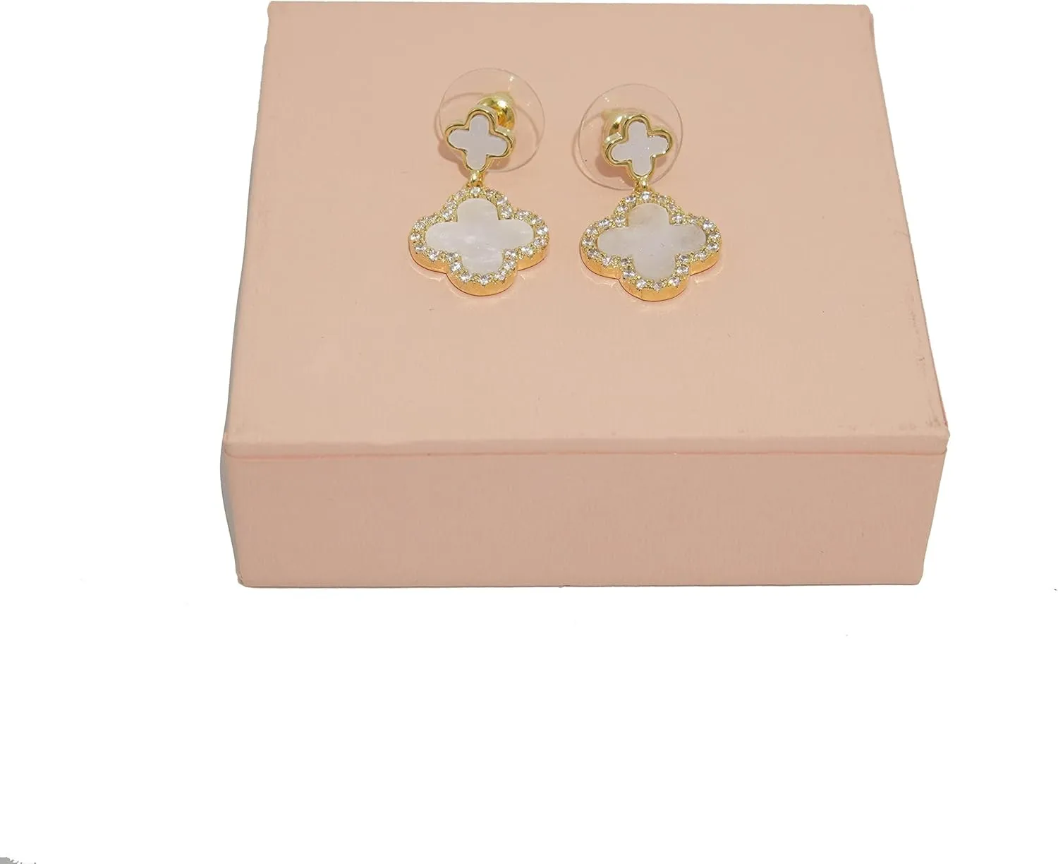 Four Leaf Clover Earrings Silver Needle Clover Earrings Full of Diamond Zircon Anti-Allergy Jewelry Earrings Large for Women or Girls