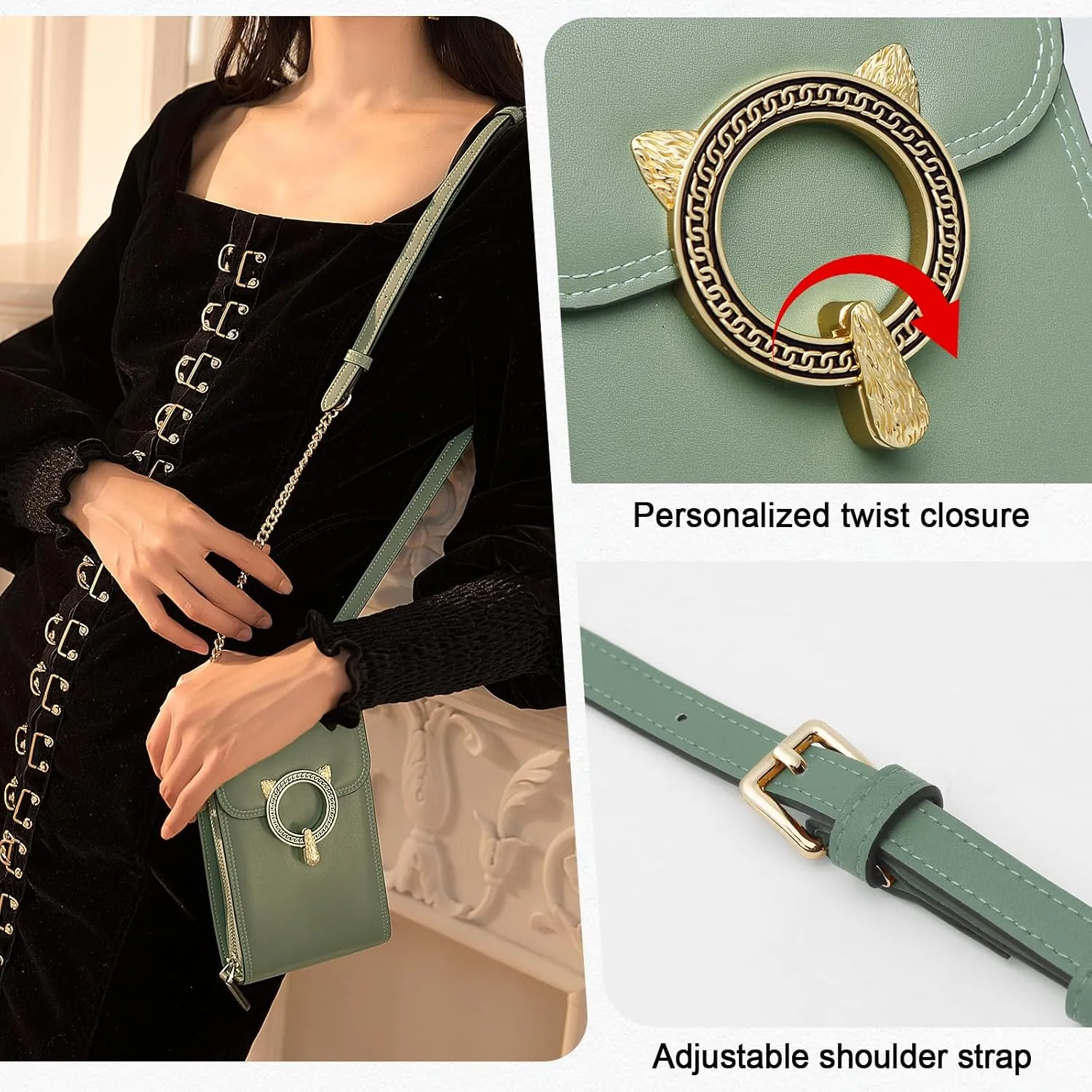 FOXLOVER Cell Phone Crossbody Bags for Women Twist Closure Flap Small Mini Size Vertical Wallet Purse