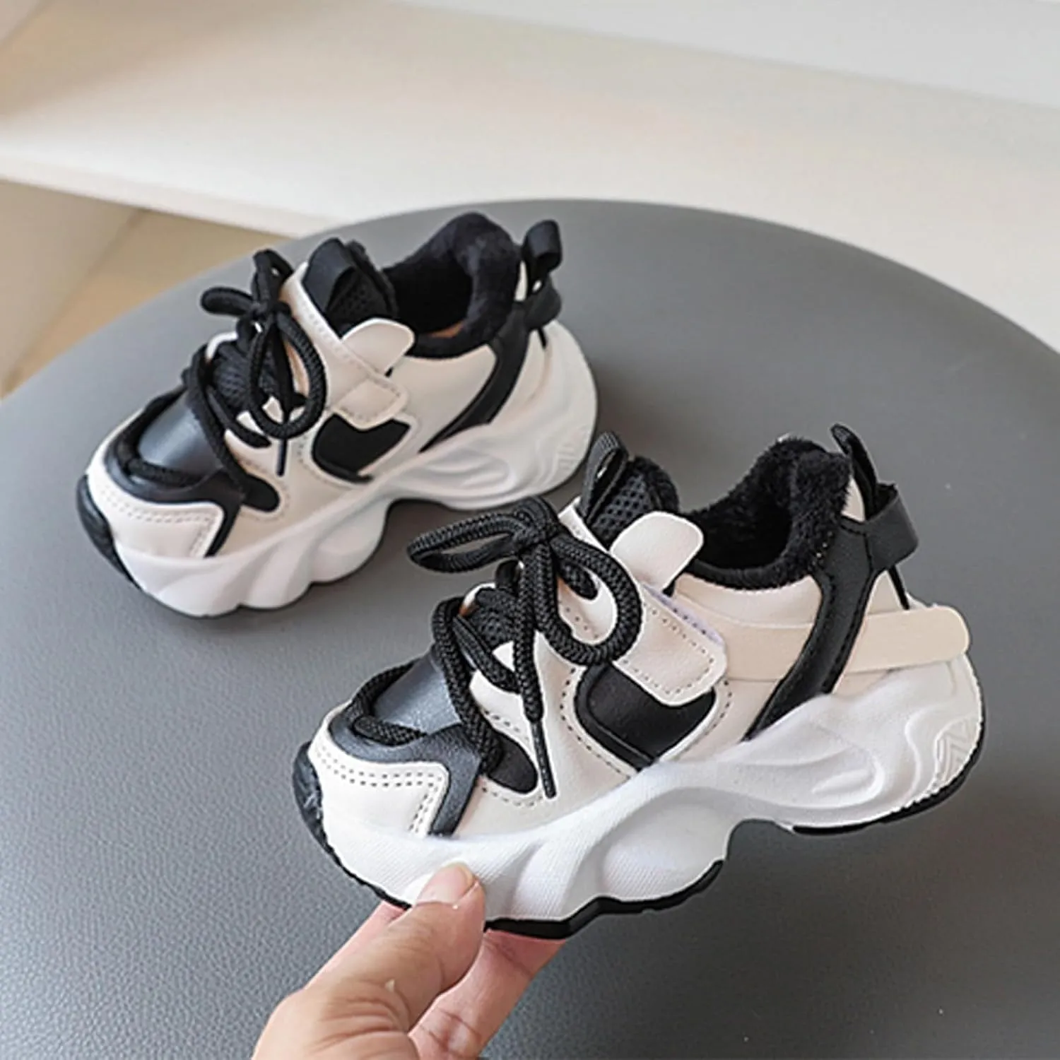 F??r Lined Winter Chunky Sneakers for Girls Kids Fashion Warm Cozy Fleece Lined Comfortable Outdoor Winter Boots
