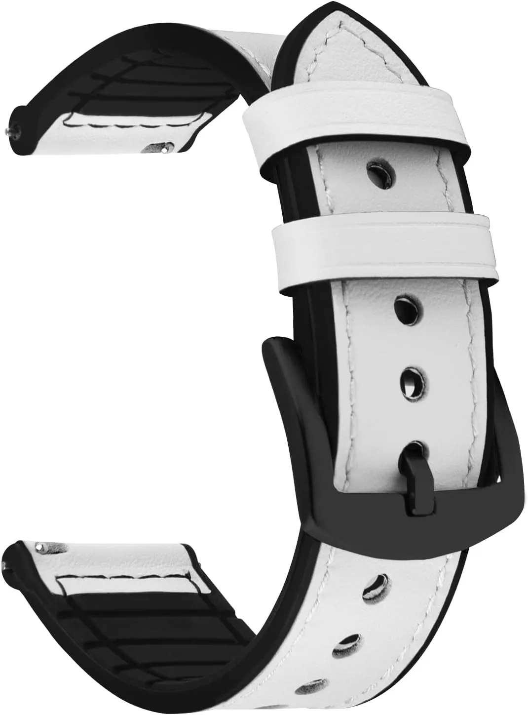 Fullmosa 18mm 20mm 22mm Quick Release Watch Band Breathable Leather Silicone Strap for Garmin Vivoactive 4/5 Venu 2/3/Sq for Women Men White Black buckle 20mm