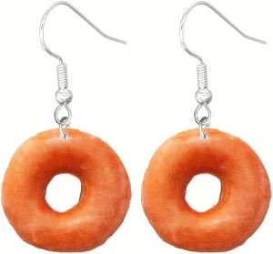 Fun Glazed Donut Dangle Earrings, Acrylic Food-Themed Drop Jewelry