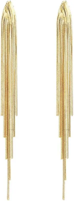 FUTIMELY Gold Long Dangle Drop Earrings for Woman,Punk Sleek Metal Chain Tassel Earrings 70s/80s Disco Outfits Accessories Jewelry