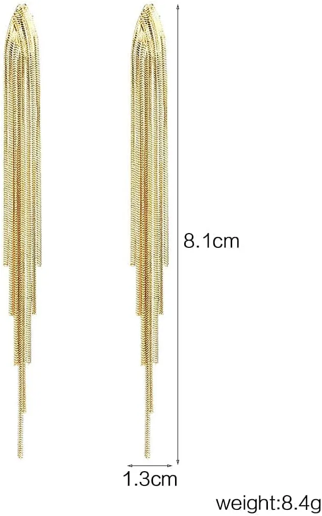 FUTIMELY Gold Long Dangle Drop Earrings for Woman,Punk Sleek Metal Chain Tassel Earrings 70s/80s Disco Outfits Accessories Jewelry