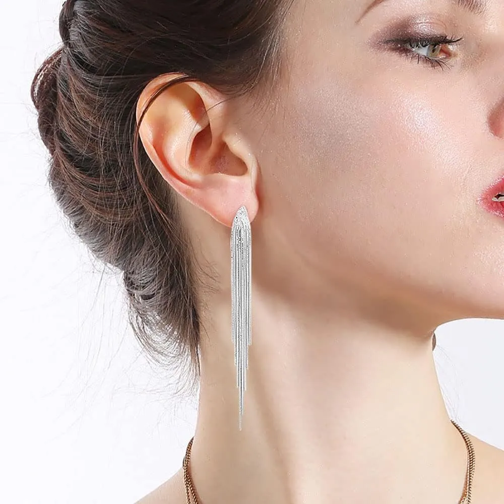 FUTIMELY Gold Long Dangle Drop Earrings for Woman,Punk Sleek Metal Chain Tassel Earrings 70s/80s Disco Outfits Accessories Jewelry