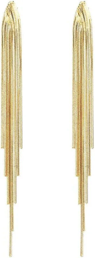 FUTIMELY Gold Long Dangle Drop Earrings for Woman,Punk Sleek Metal Chain Tassel Earrings 70s/80s Disco Outfits Accessories Jewelry