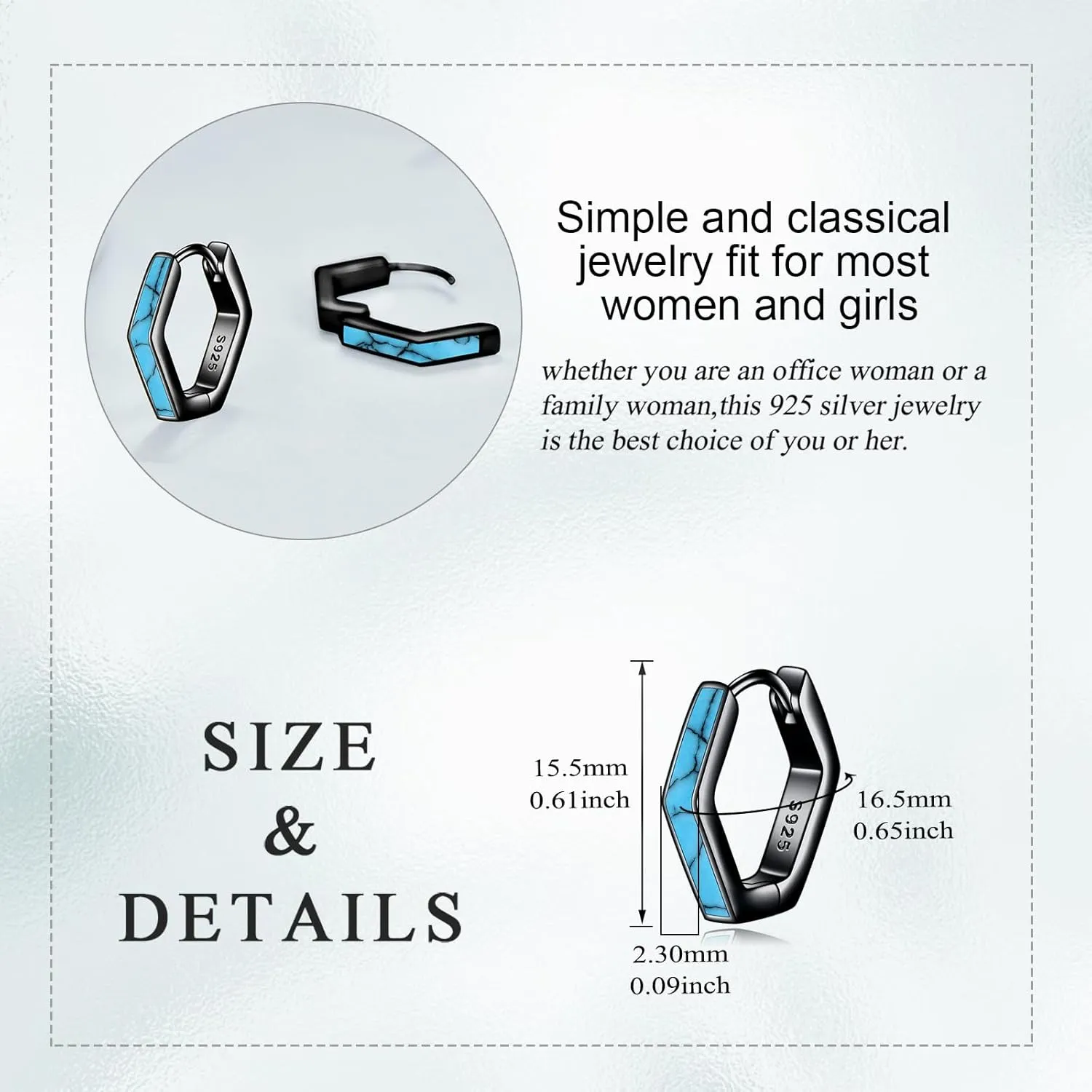 Geometric Hoop Earrings Paperclip Star Hoop Earrings Sterling Silver Hexagon/White Opal/Abalone Shell/Turquoise Jewelry Gifts for Women Men