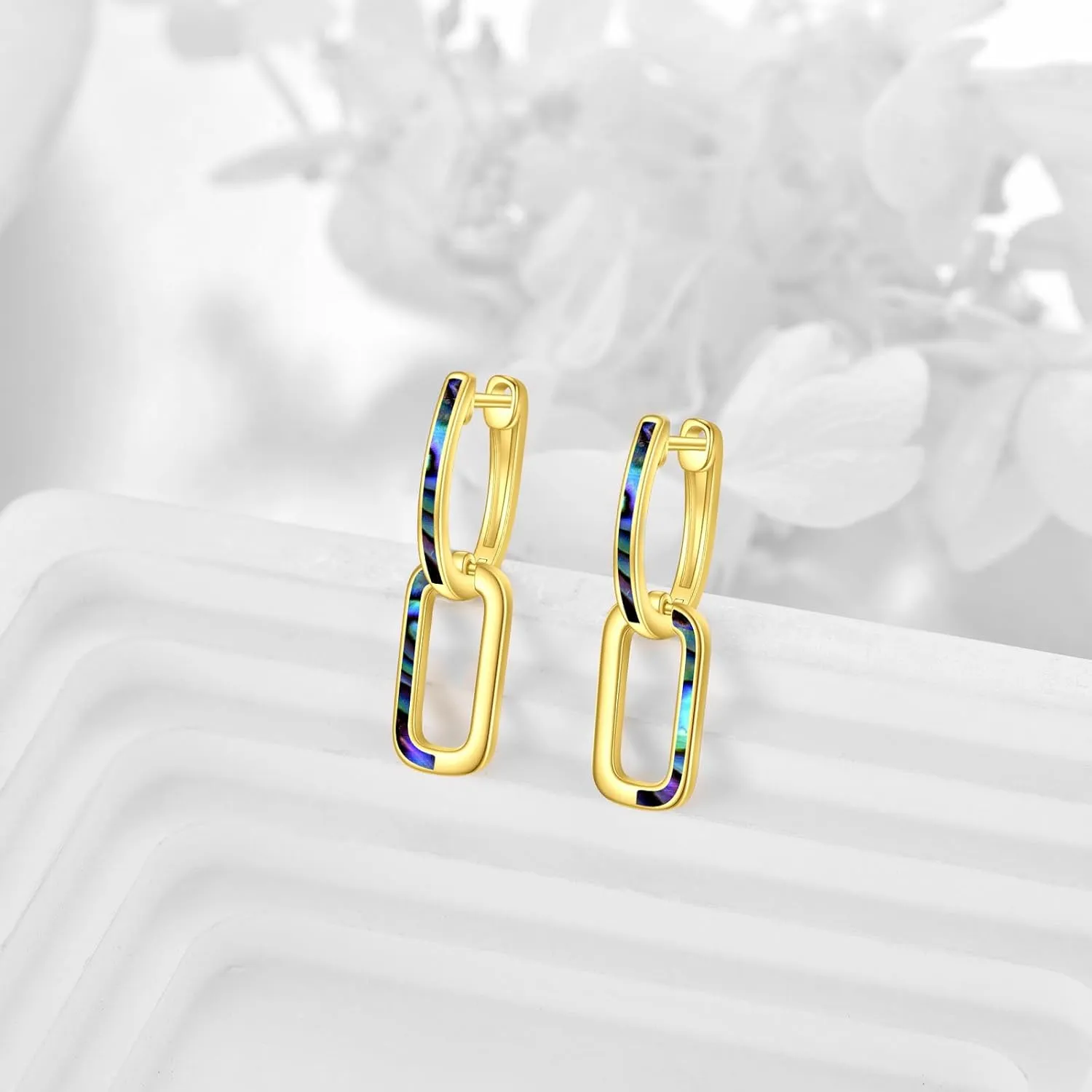 Geometric Hoop Earrings Paperclip Star Hoop Earrings Sterling Silver Hexagon/White Opal/Abalone Shell/Turquoise Jewelry Gifts for Women Men