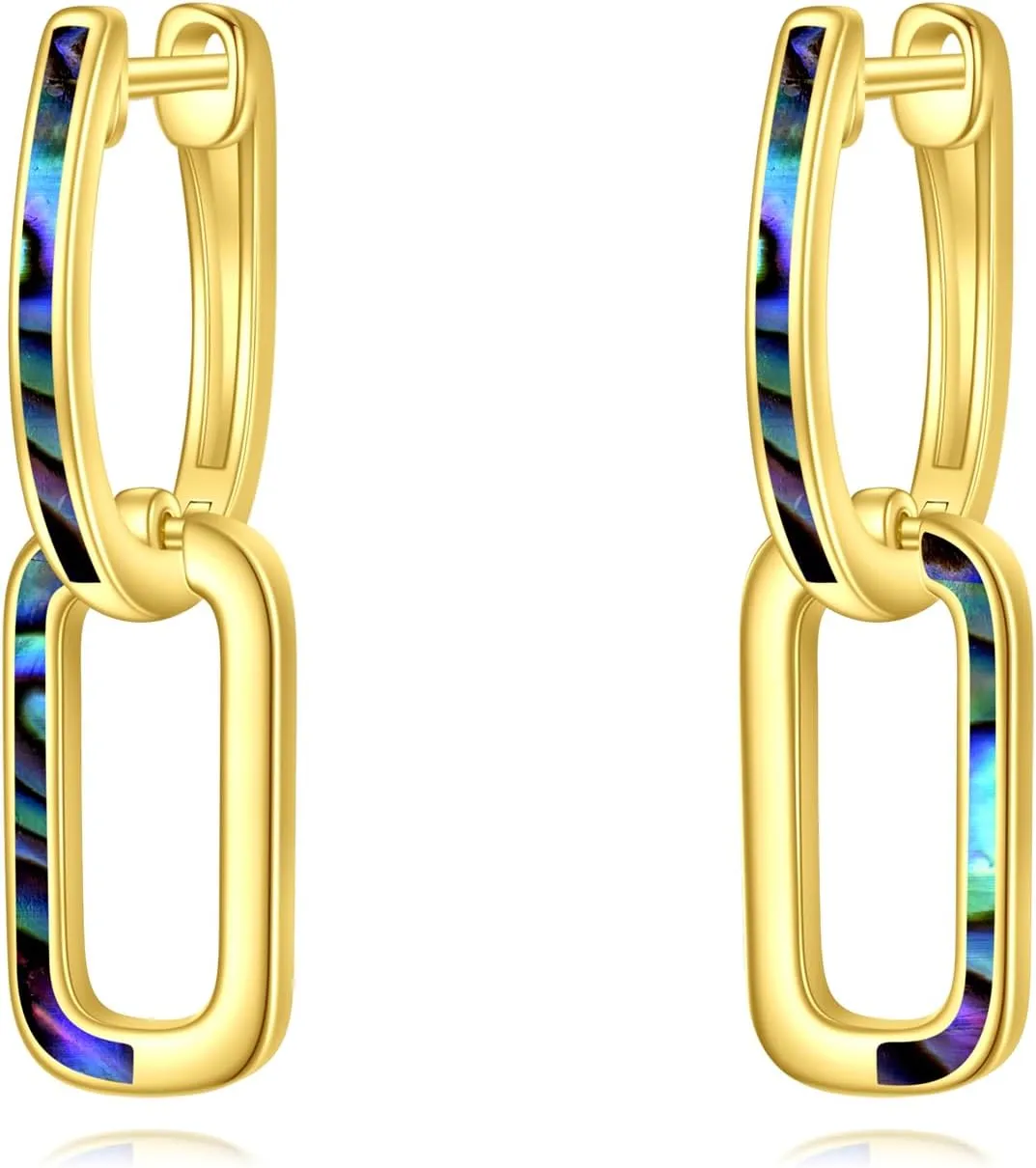 Geometric Hoop Earrings Paperclip Star Hoop Earrings Sterling Silver Hexagon/White Opal/Abalone Shell/Turquoise Jewelry Gifts for Women Men