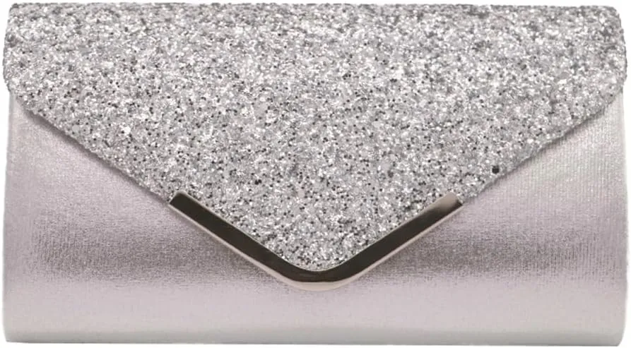 Glitter Clutch Purse for Women Sparkly Evening Bag with Chain Compact Functional Envelope Clutch Party Wedding Prom