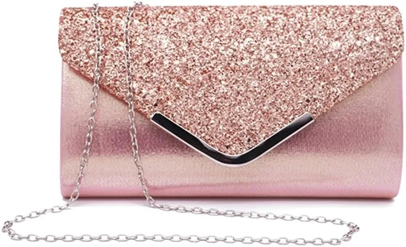 Glitter Clutch Purse for Women Sparkly Evening Bag with Chain Compact Functional Envelope Clutch Party Wedding Prom