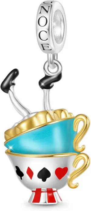 GNOCE Alice's Adventures in Wonderland Charm, S925 Sterling Silver Dangle Charms for Women Wife, Valentines Day, Mothers Day Jewelry Gift