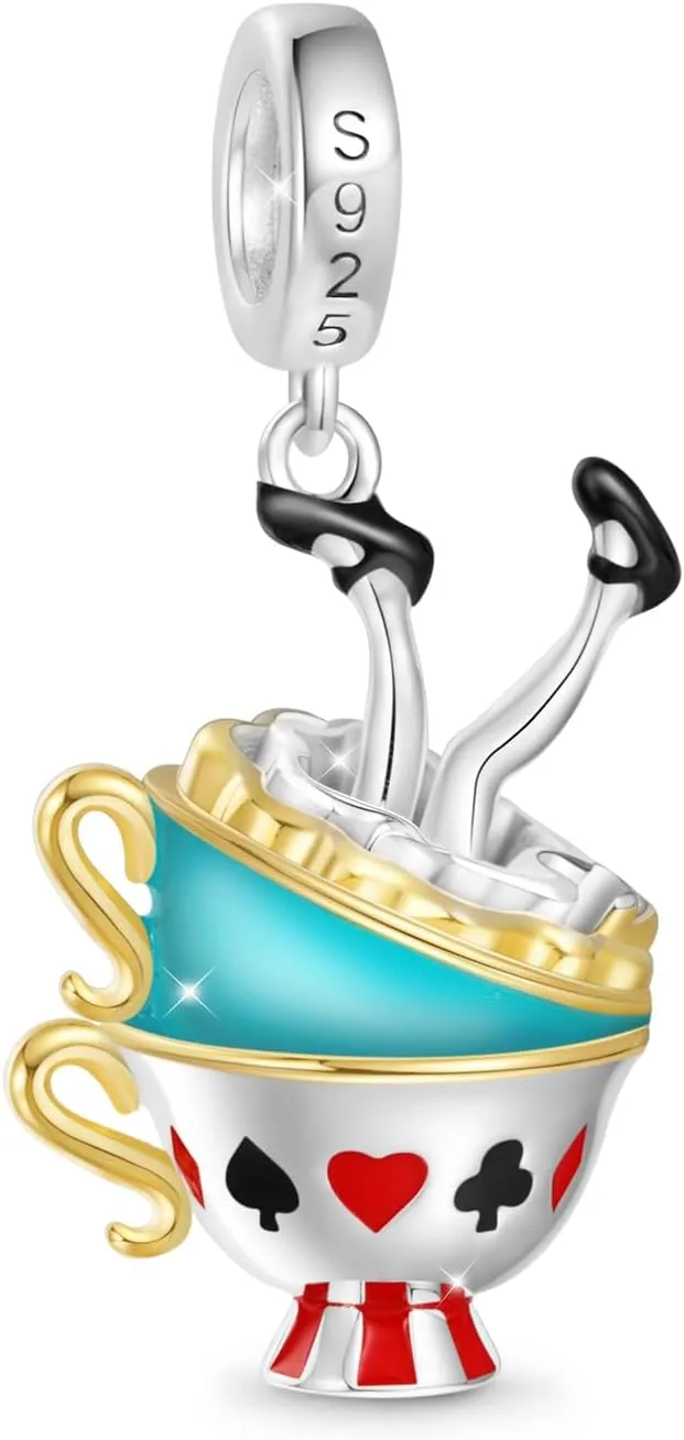 GNOCE Alice's Adventures in Wonderland Charm, S925 Sterling Silver Dangle Charms for Women Wife, Valentines Day, Mothers Day Jewelry Gift