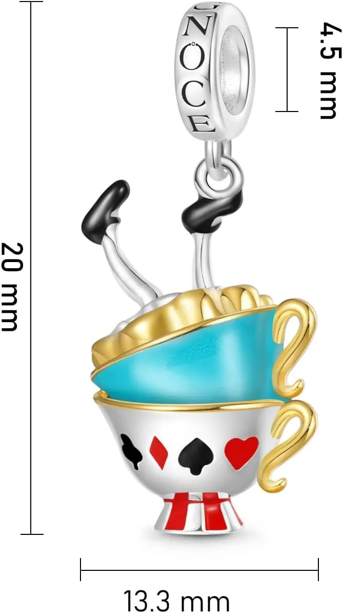 GNOCE Alice's Adventures in Wonderland Charm, S925 Sterling Silver Dangle Charms for Women Wife, Valentines Day, Mothers Day Jewelry Gift