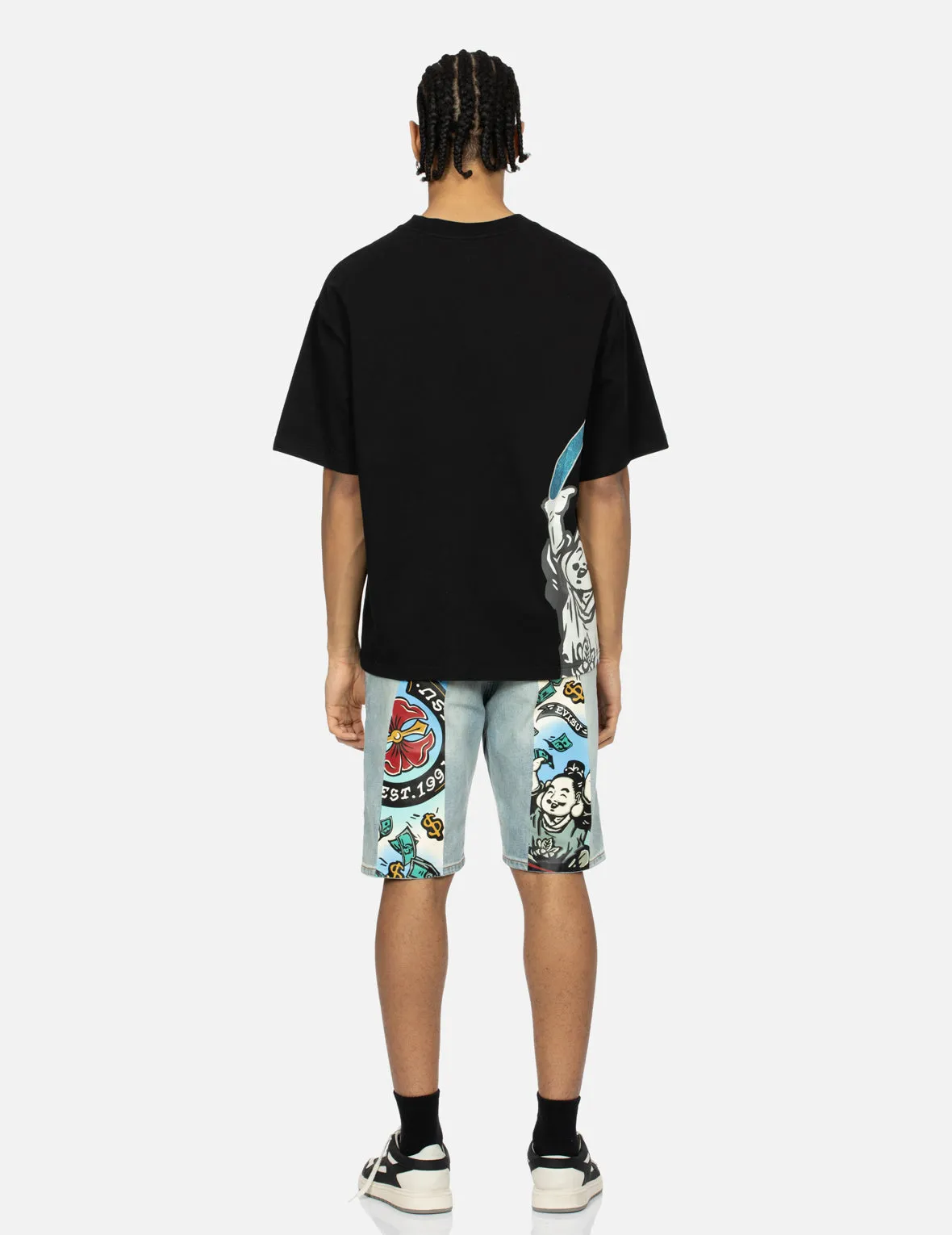 Godhead Print and Seagull Embroidery Loose Fit T-shirt