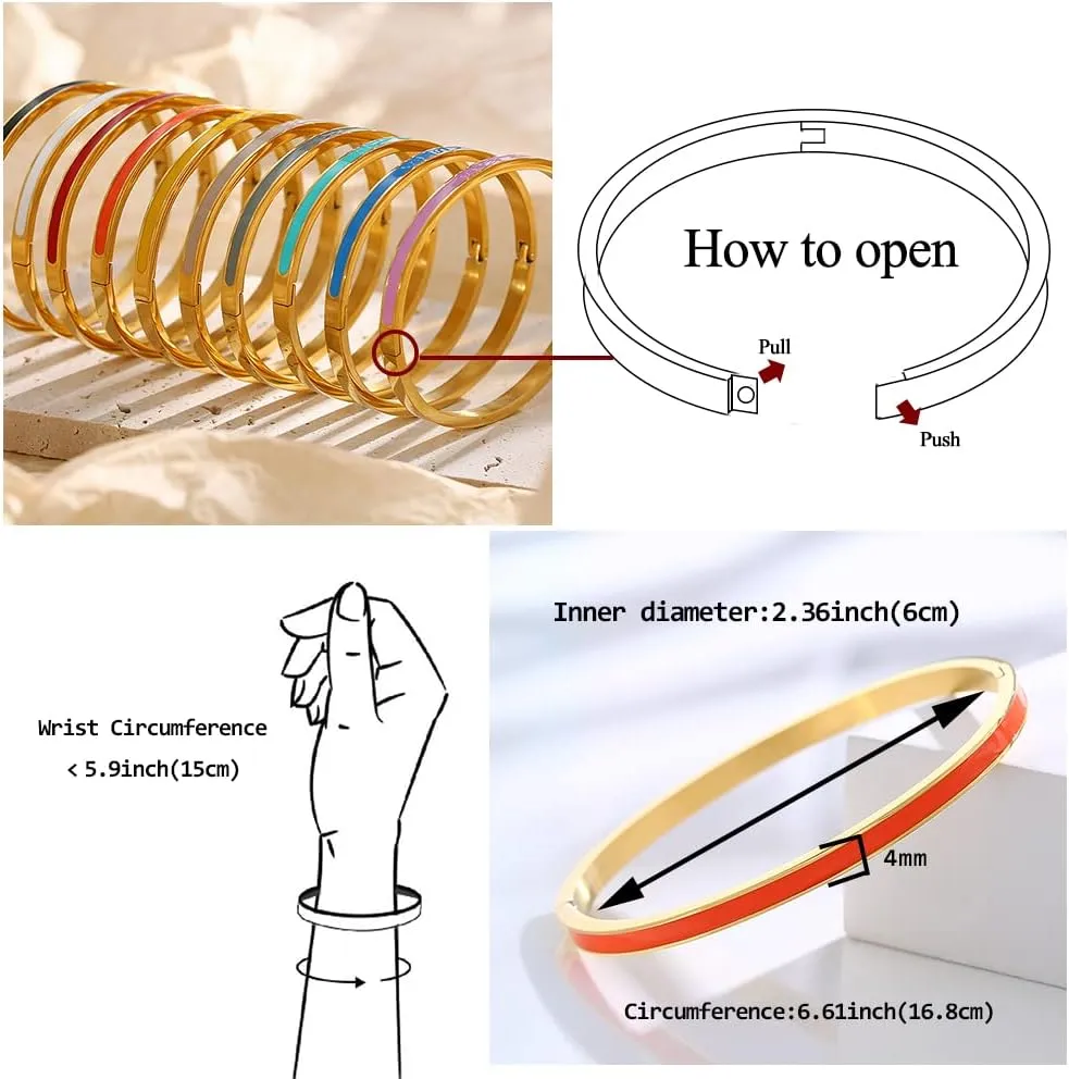 Godyce Love Friendship Bracelet Bangle Colorful Orange Enamel Bangles Bracelets for Women Party Fashion Bangles Stainless Steel Jewelry Birthday with Gifts Box