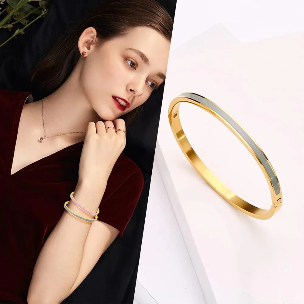 Godyce Love Friendship Bracelet Bangle Colorful Orange Enamel Bangles Bracelets for Women Party Fashion Bangles Stainless Steel Jewelry Birthday with Gifts Box