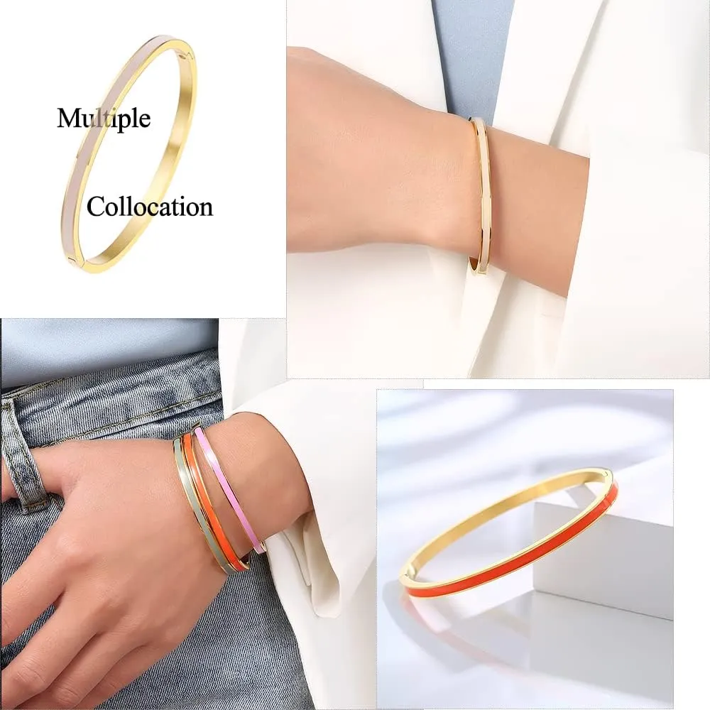Godyce Love Friendship Bracelet Bangle Colorful Orange Enamel Bangles Bracelets for Women Party Fashion Bangles Stainless Steel Jewelry Birthday with Gifts Box